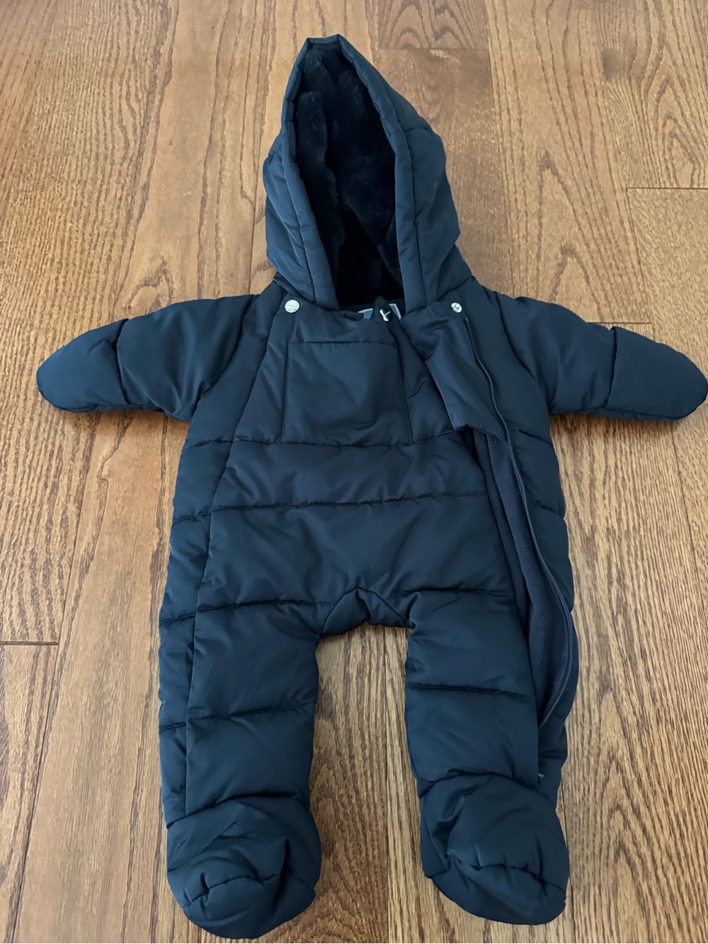 Jacadi Baby Puffer Snowsuit - Navy Hooded One-Piece